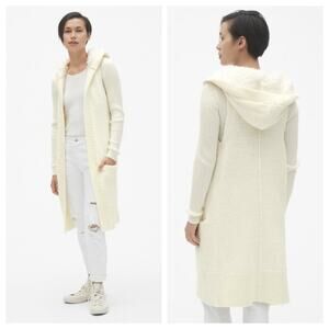 GAP Longline Sherpa Lined Hooded Sweater Vest Ivory Frost Size L